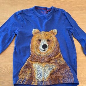 Mini Boden Blue Long-Sleeve Tee with Large Bear Appliqué
